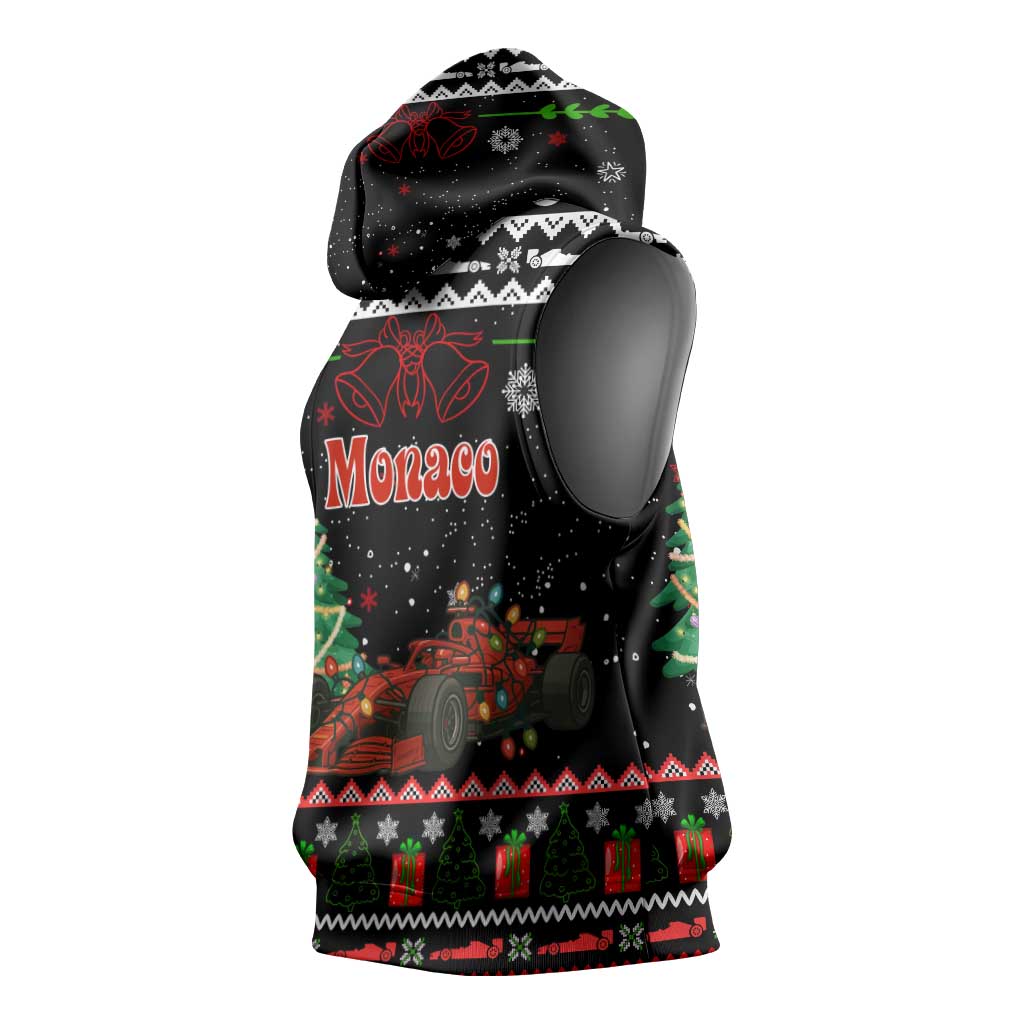 Monaco Christmas Sleeveless Hoodie with Race Car Christmas Tree and Snowflake Holiday - Wonder Print Shop