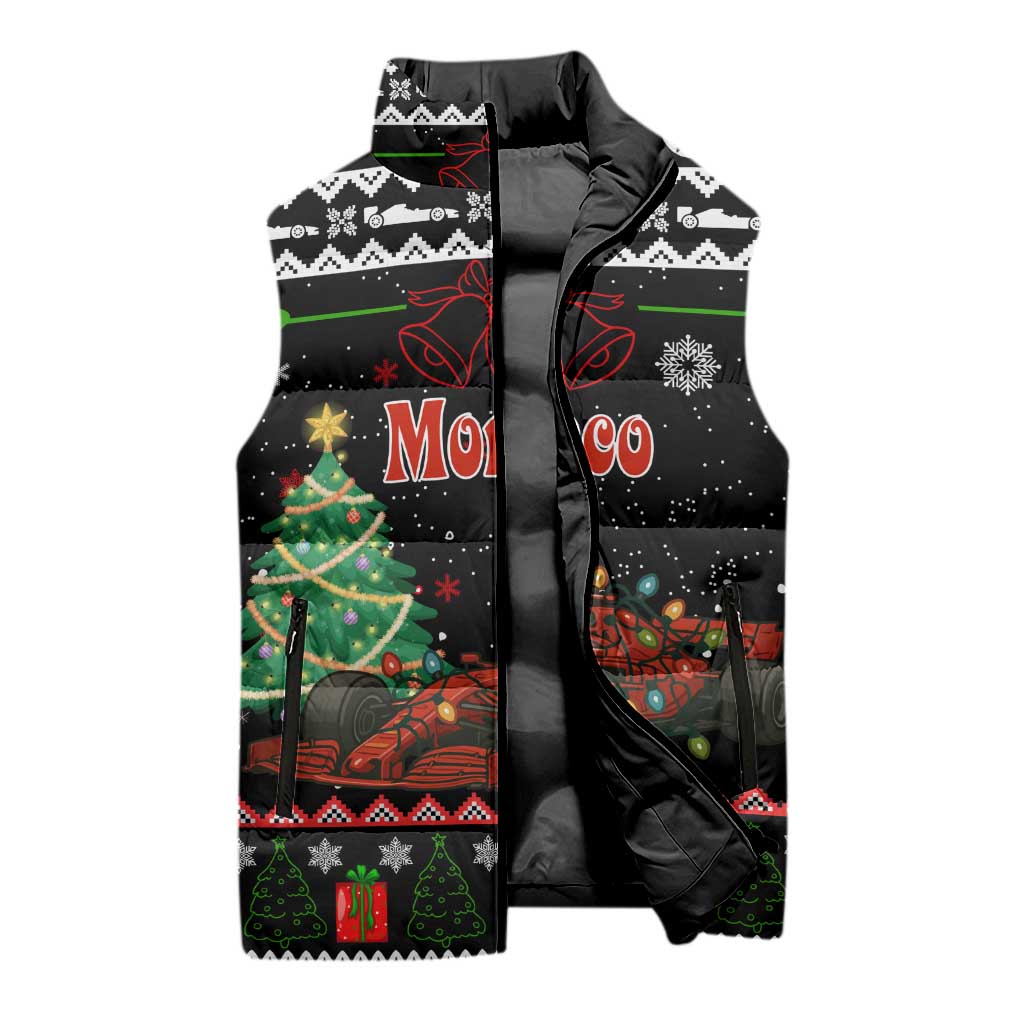 Monaco Christmas Sleeveless Puffer Jacket with Race Car Christmas Tree and Snowflake Holiday - Wonder Print Shop