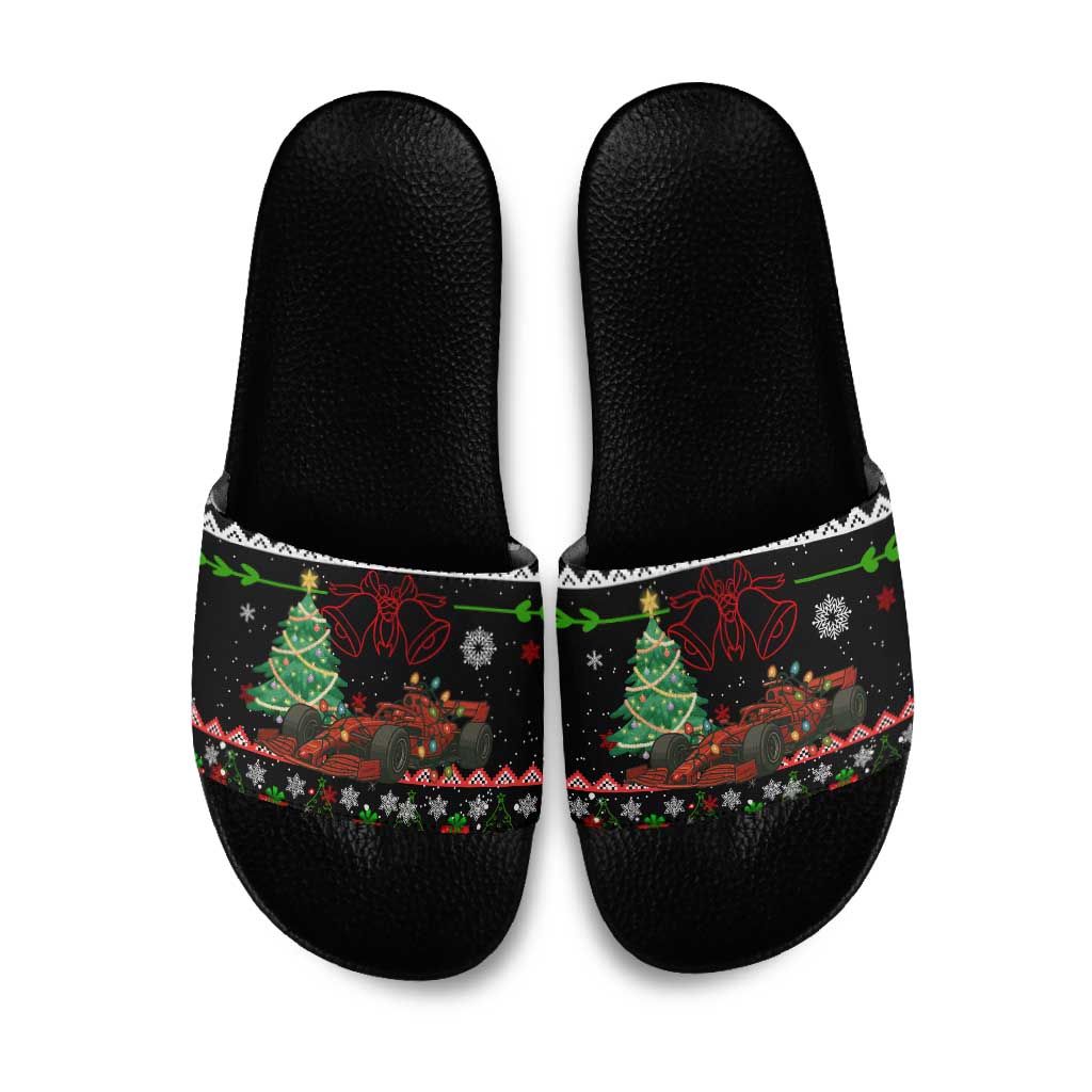 Monaco Christmas Slide Sandals with Race Car Christmas Tree and Snowflake Holiday - Wonder Print Shop