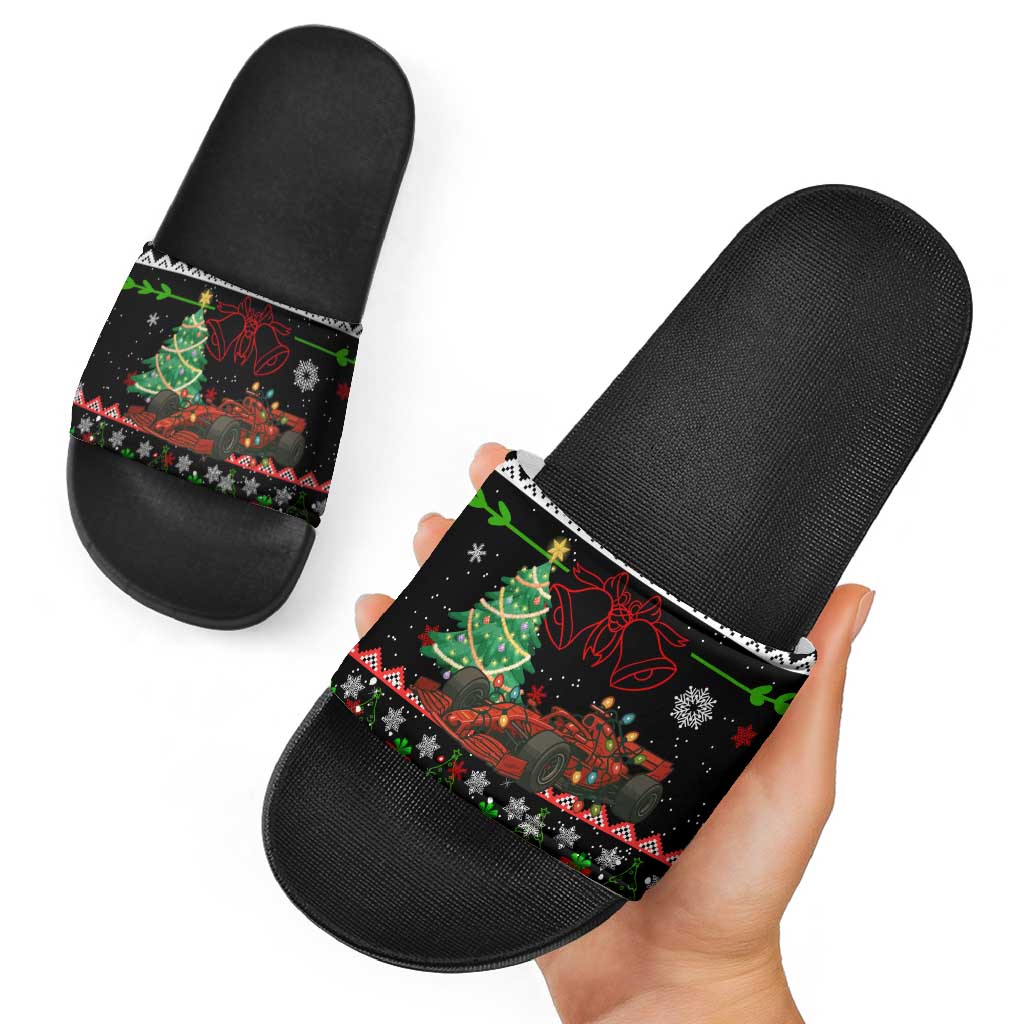 Monaco Christmas Slide Sandals with Race Car Christmas Tree and Snowflake Holiday - Wonder Print Shop