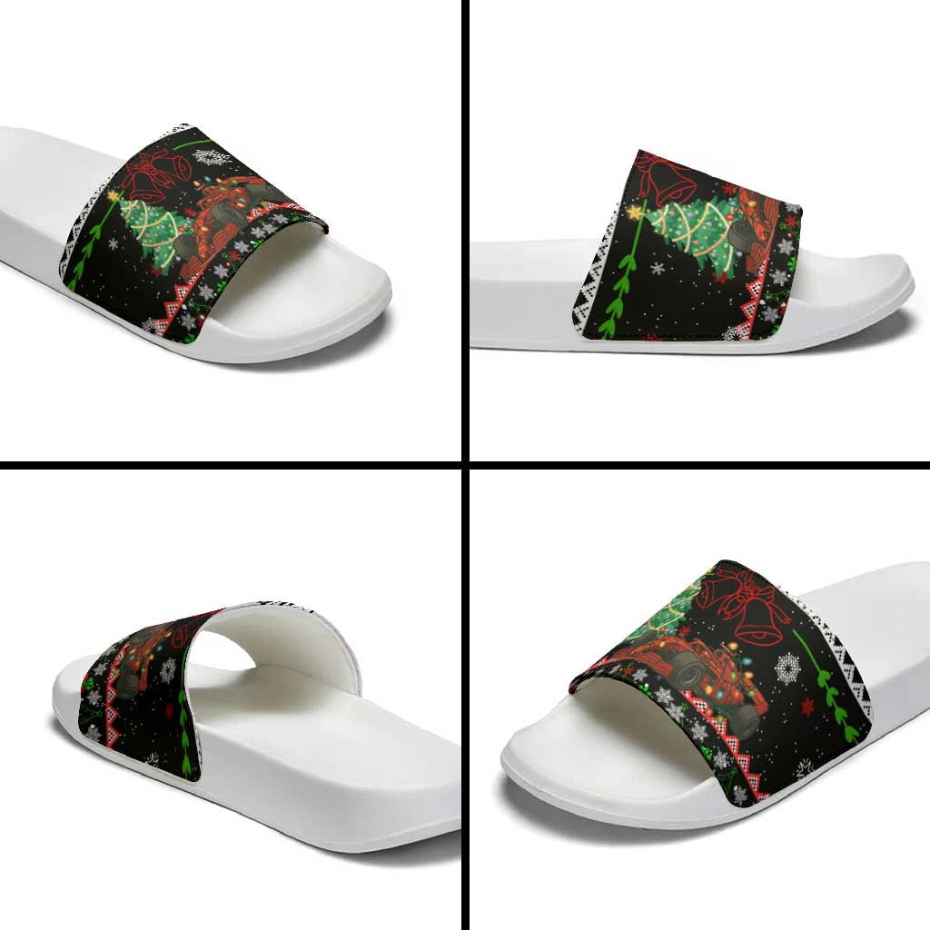 Monaco Christmas Slide Sandals with Race Car Christmas Tree and Snowflake Holiday - Wonder Print Shop