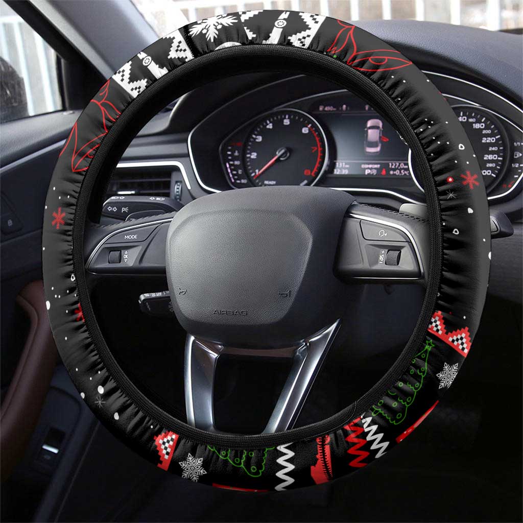 Monaco Christmas Steering Wheel Cover with Race Car Christmas Tree and Snowflake Holiday - Wonder Print Shop