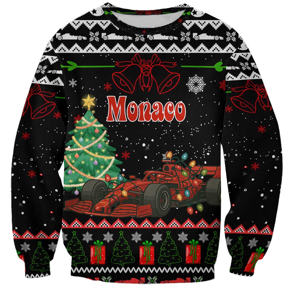 Monaco Christmas Sweatshirt with Race Car Christmas Tree and Snowflake Holiday - Wonder Print Shop