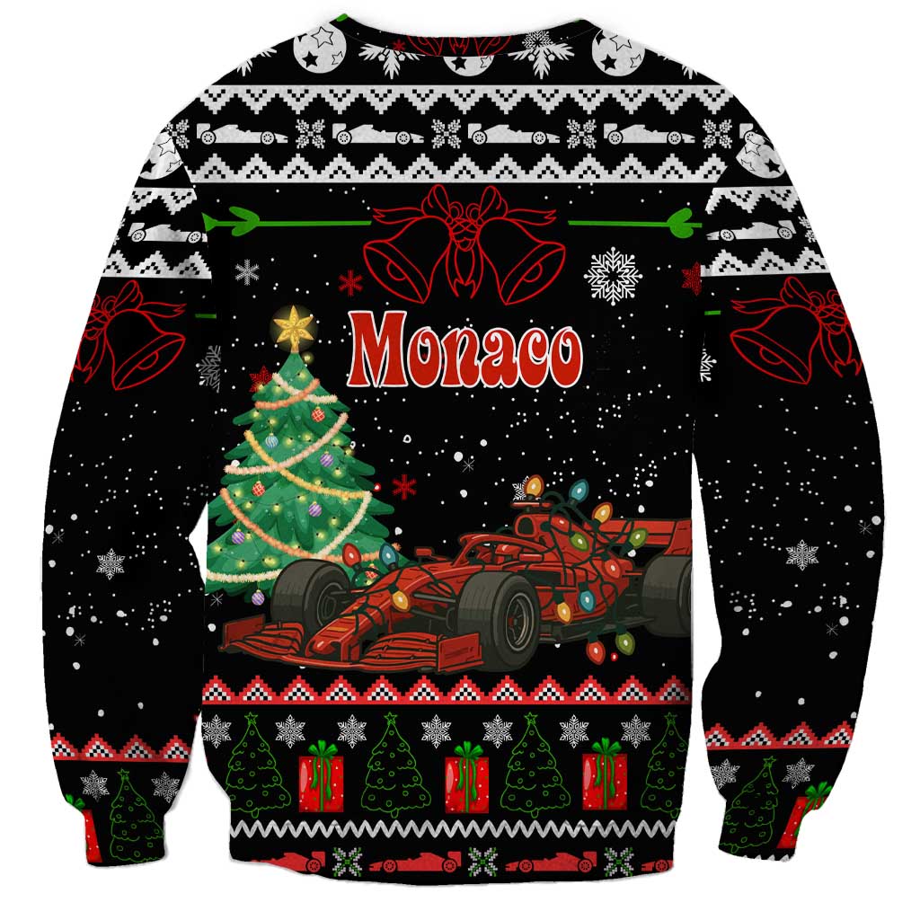 Monaco Christmas Sweatshirt with Race Car Christmas Tree and Snowflake Holiday - Wonder Print Shop