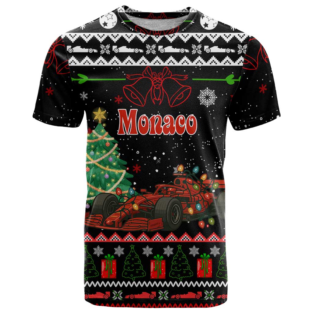 Monaco Christmas T Shirt with Race Car Christmas Tree and Snowflake Holiday - Wonder Print Shop