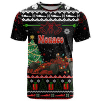 Monaco Christmas T Shirt with Race Car Christmas Tree and Snowflake Holiday - Wonder Print Shop
