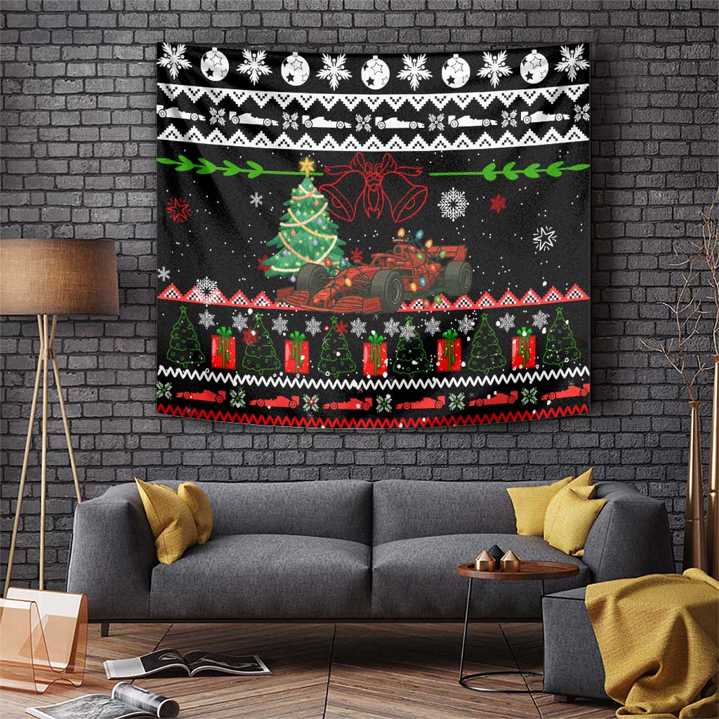 Monaco Christmas Tapestry with Race Car Christmas Tree and Snowflake Holiday - Wonder Print Shop