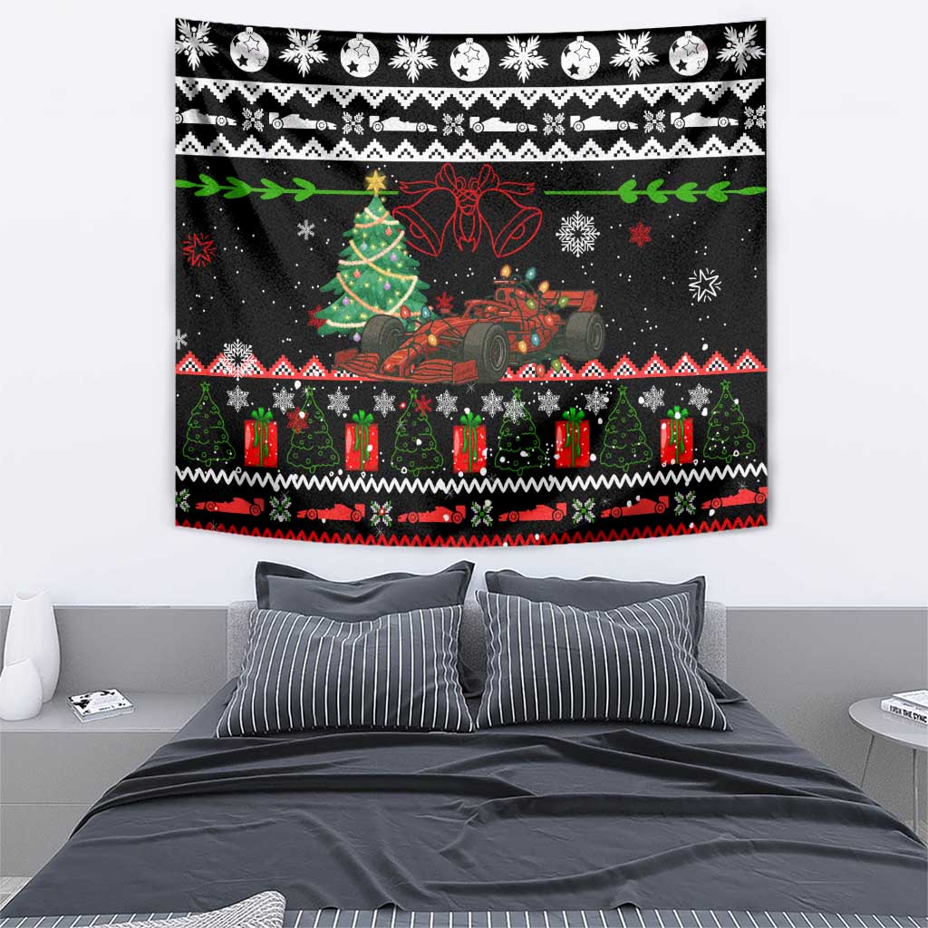 Monaco Christmas Tapestry with Race Car Christmas Tree and Snowflake Holiday - Wonder Print Shop