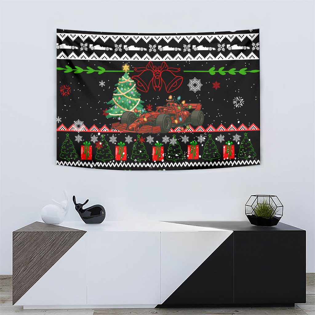 Monaco Christmas Tapestry with Race Car Christmas Tree and Snowflake Holiday - Wonder Print Shop