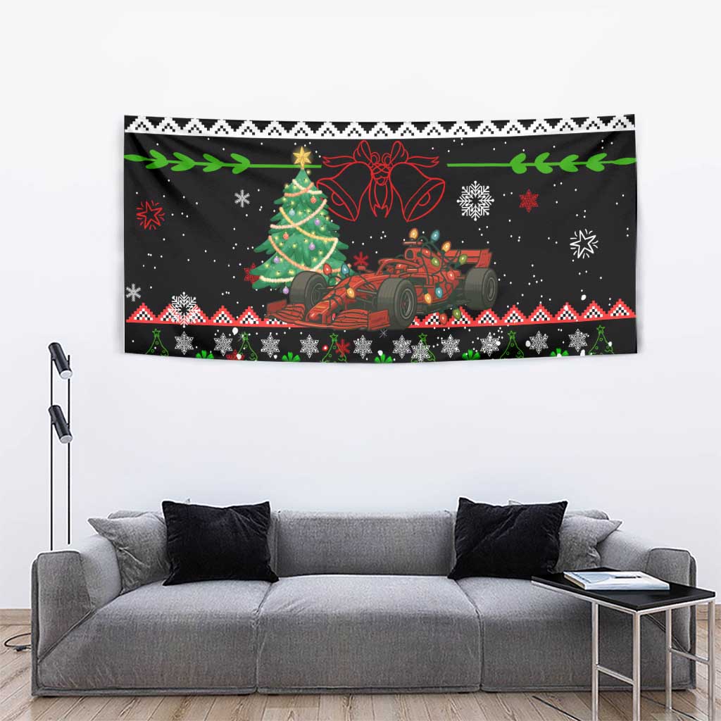 Monaco Christmas Tapestry with Race Car Christmas Tree and Snowflake Holiday - Wonder Print Shop