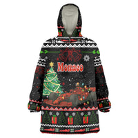 Monaco Christmas Wearable Blanket Hoodie with Race Car Christmas Tree and Snowflake Holiday - Wonder Print Shop