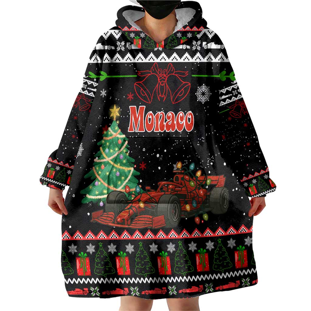 Monaco Christmas Wearable Blanket Hoodie with Race Car Christmas Tree and Snowflake Holiday - Wonder Print Shop