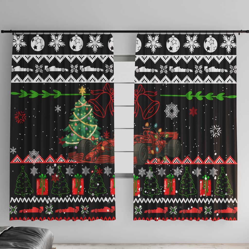 Monaco Christmas Window Curtain with Race Car Christmas Tree and Snowflake Holiday - Wonder Print Shop