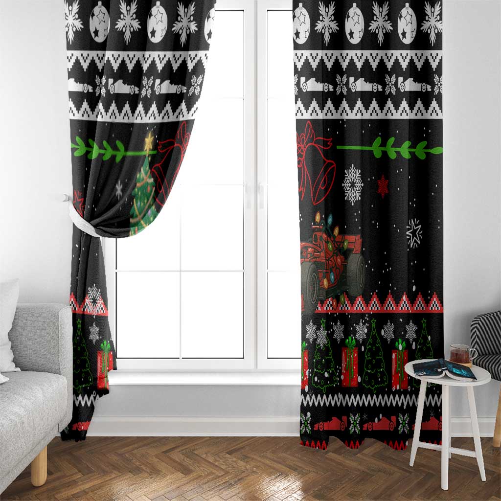 Monaco Christmas Window Curtain with Race Car Christmas Tree and Snowflake Holiday - Wonder Print Shop
