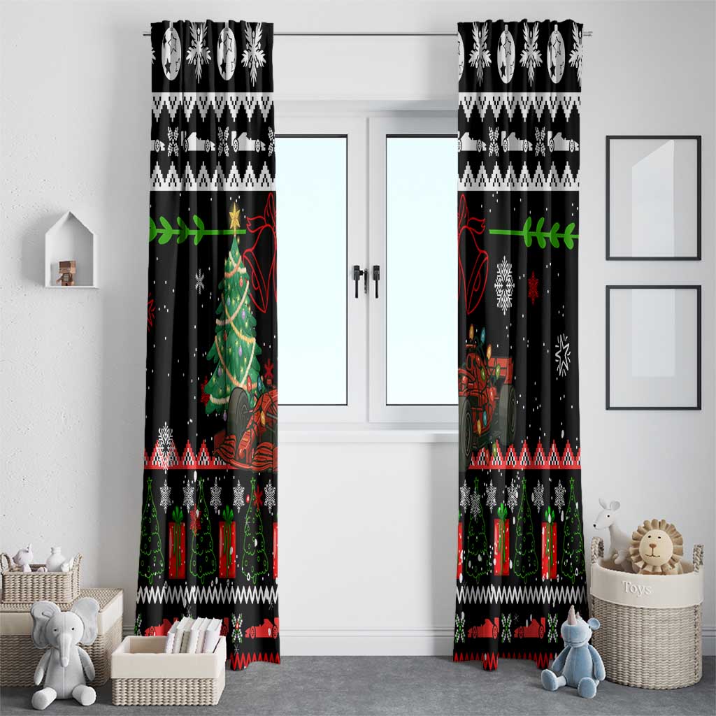 Monaco Christmas Window Curtain with Race Car Christmas Tree and Snowflake Holiday - Wonder Print Shop