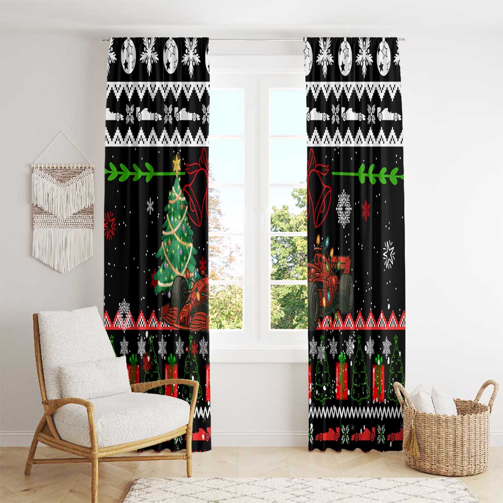 Monaco Christmas Window Curtain with Race Car Christmas Tree and Snowflake Holiday - Wonder Print Shop