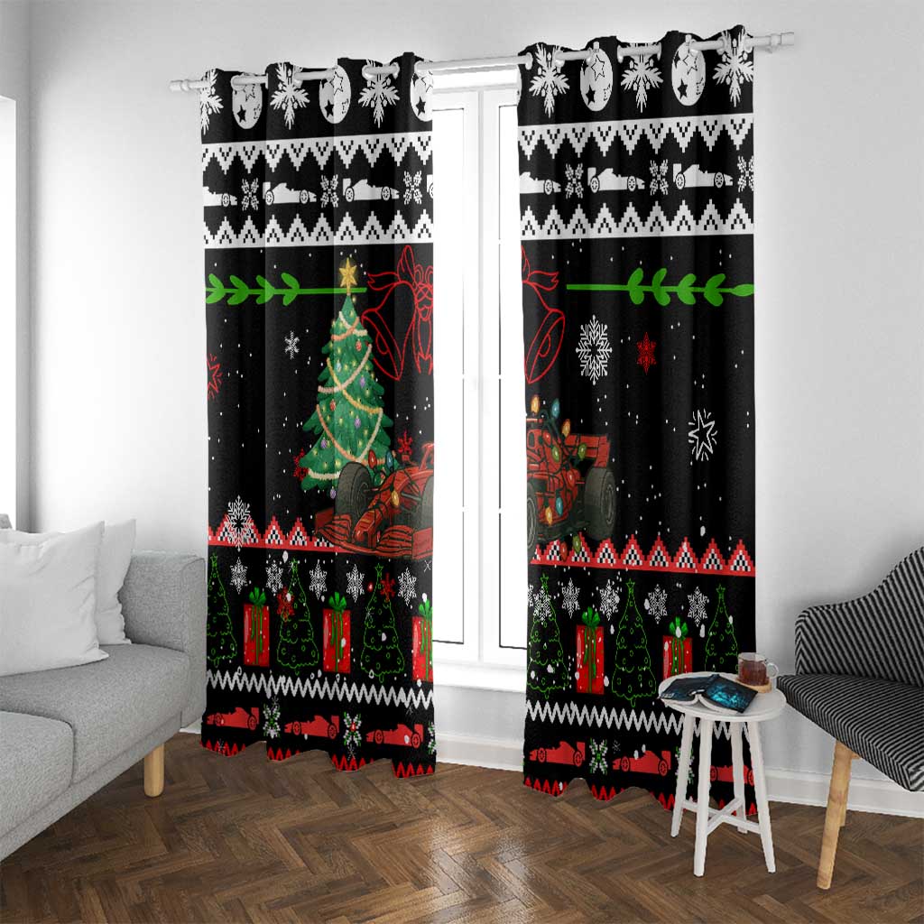 Monaco Christmas Window Curtain with Race Car Christmas Tree and Snowflake Holiday - Wonder Print Shop