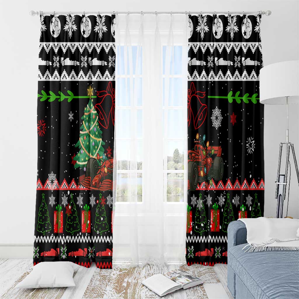 Monaco Christmas Window Curtain with Race Car Christmas Tree and Snowflake Holiday - Wonder Print Shop