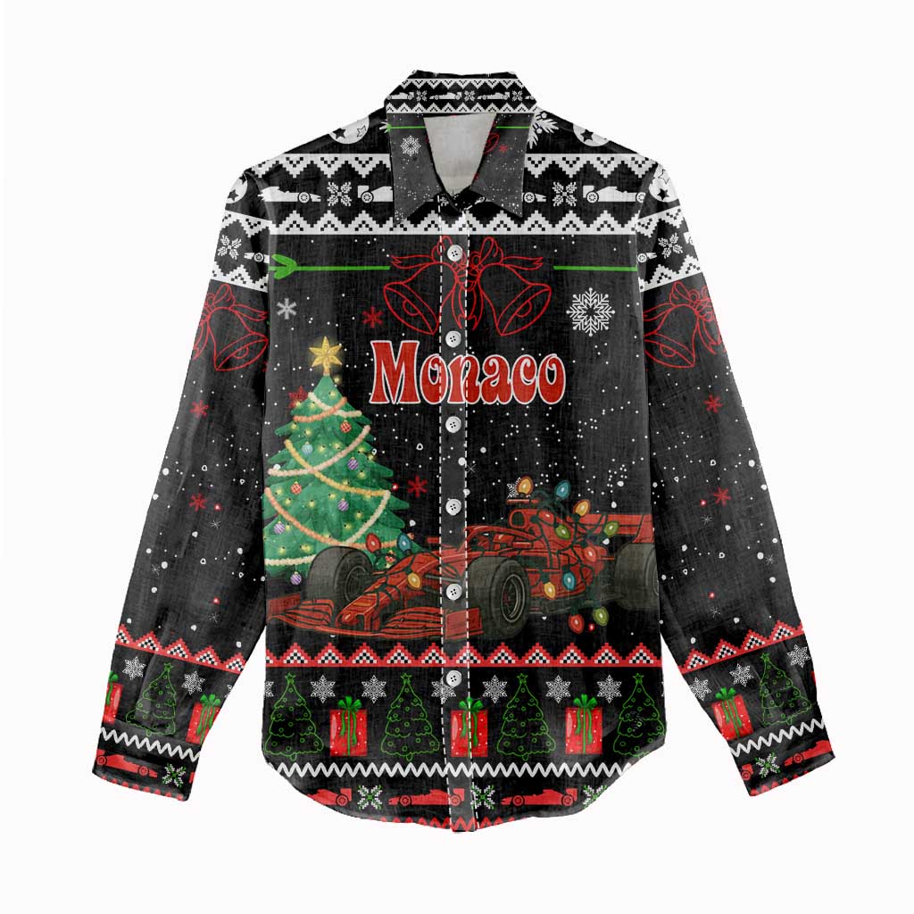 Monaco Christmas Women Casual Shirt with Race Car Christmas Tree and Snowflake Holiday - Wonder Print Shop