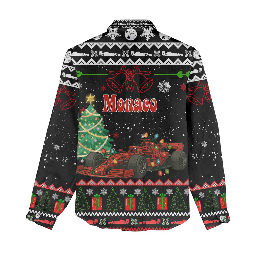 Monaco Christmas Women Casual Shirt with Race Car Christmas Tree and Snowflake Holiday - Wonder Print Shop