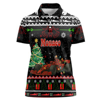 Monaco Christmas Women Polo Shirt with Race Car Christmas Tree and Snowflake Holiday - Wonder Print Shop