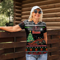 Monaco Christmas Women Polo Shirt with Race Car Christmas Tree and Snowflake Holiday - Wonder Print Shop