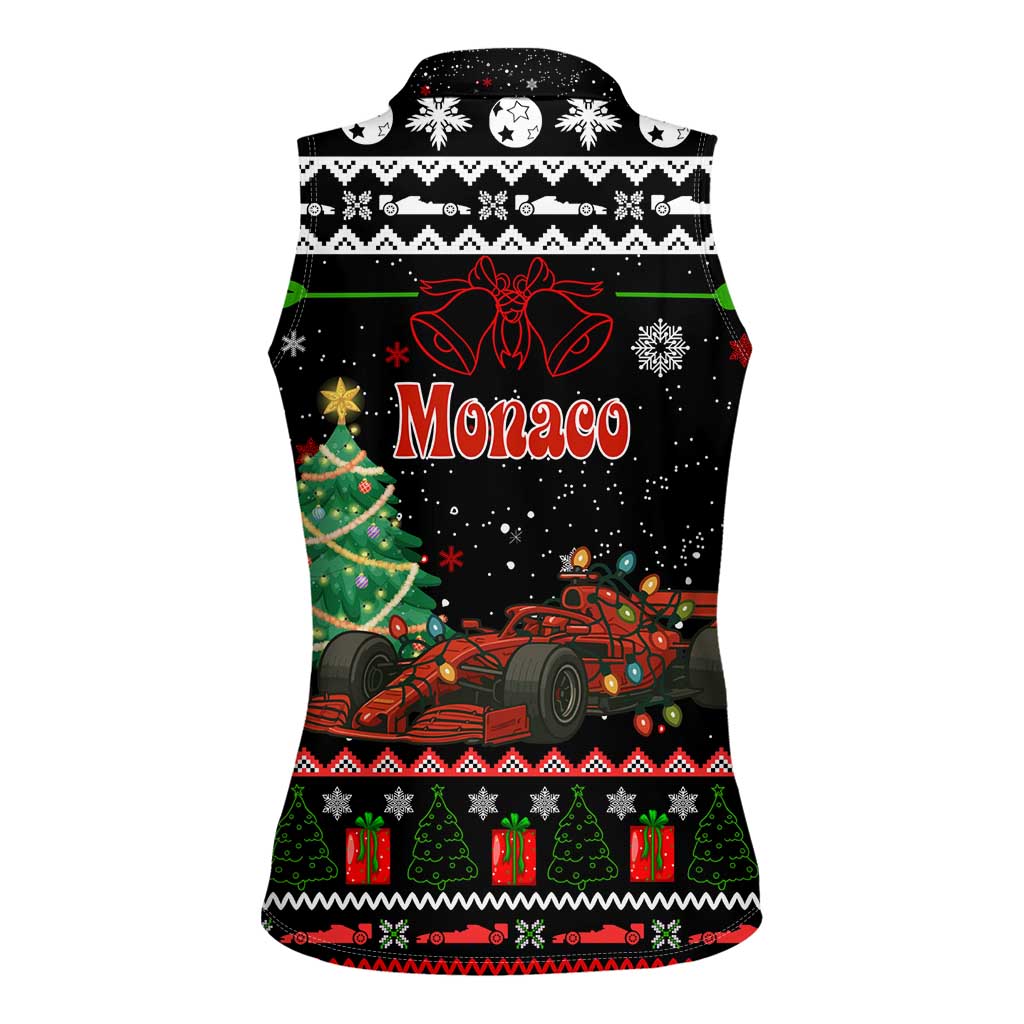 Monaco Christmas Women Sleeveless Polo Shirt with Race Car Christmas Tree and Snowflake Holiday - Wonder Print Shop