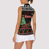 Monaco Christmas Women Sleeveless Polo Shirt with Race Car Christmas Tree and Snowflake Holiday - Wonder Print Shop