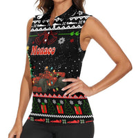 Monaco Christmas Women Sleeveless Polo Shirt with Race Car Christmas Tree and Snowflake Holiday - Wonder Print Shop
