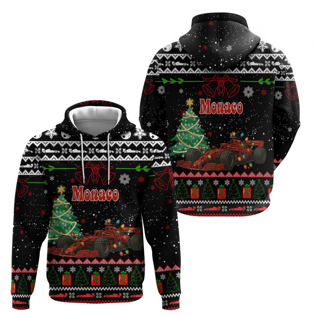 Monaco Christmas Zip Hoodie with Race Car Christmas Tree and Snowflake Holiday - Wonder Print Shop