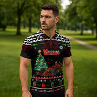 Monaco Christmas Zipper Polo Shirt with Race Car Christmas Tree and Snowflake Holiday - Wonder Print Shop