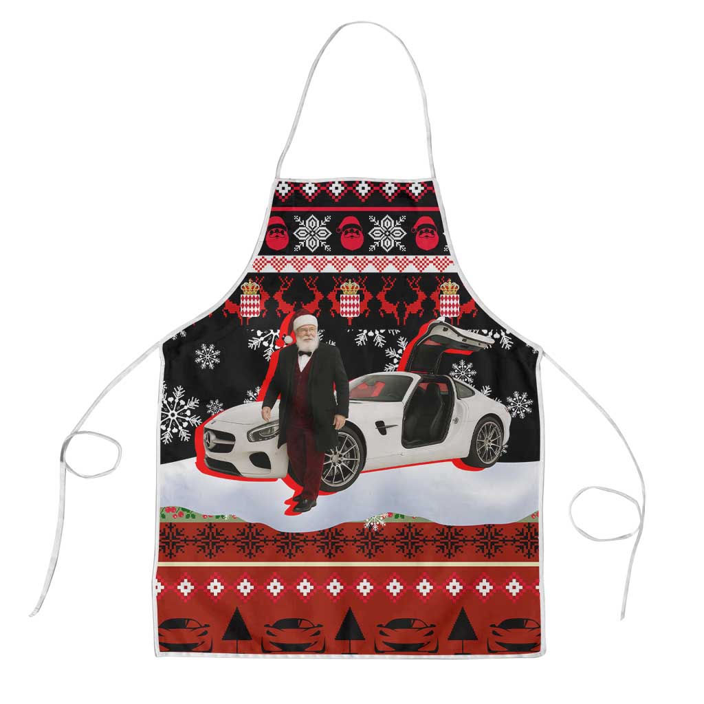 Monaco Christmas Apron with Santa Claus Sports Car Snowflakes and Luxury Holiday - Wonder Print Shop