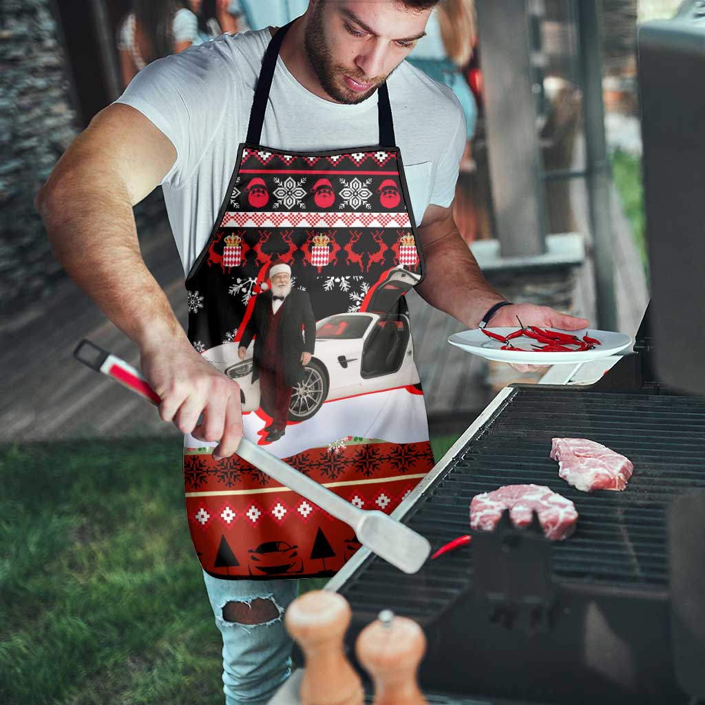 Monaco Christmas Apron with Santa Claus Sports Car Snowflakes and Luxury Holiday - Wonder Print Shop