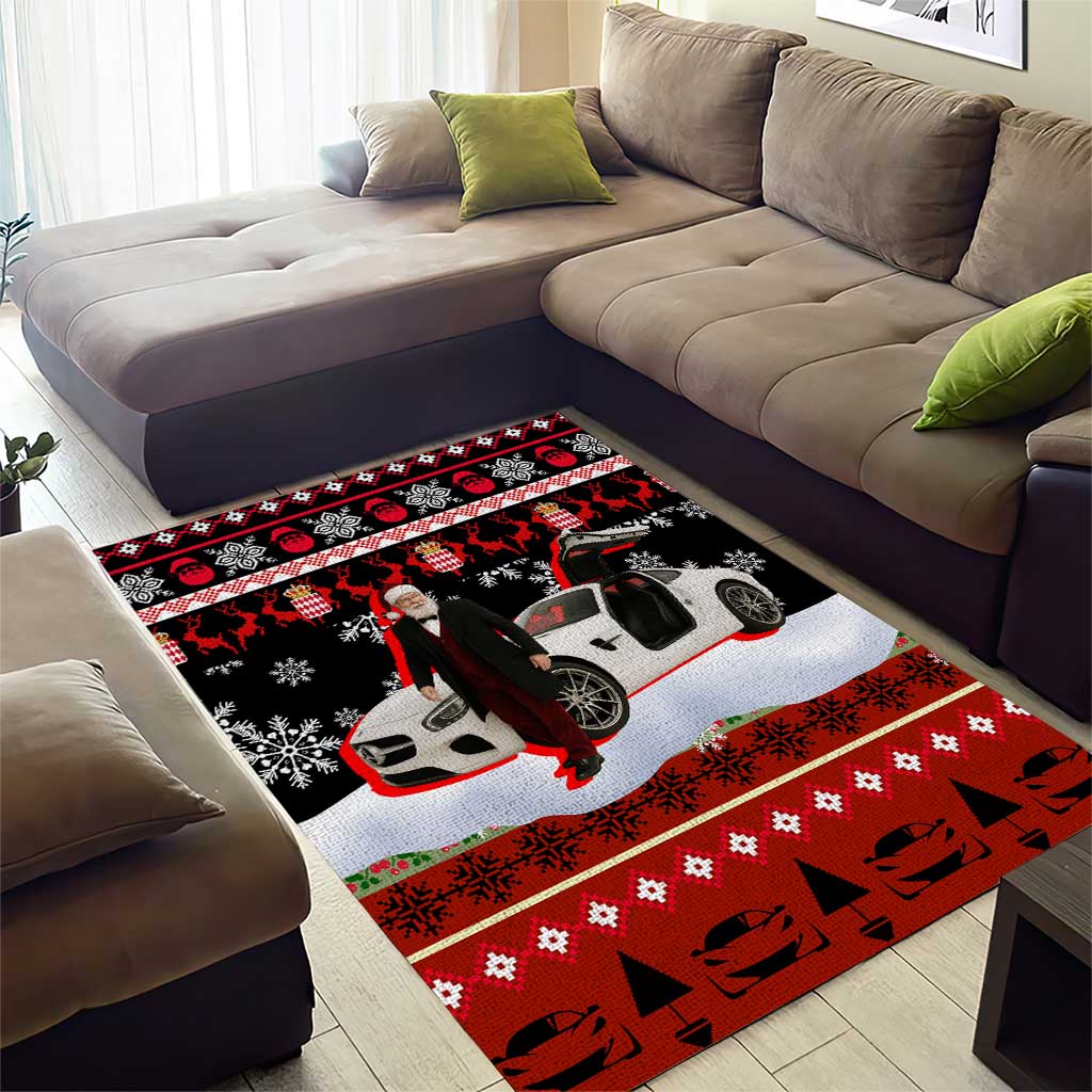 Monaco Christmas Area Rug with Santa Claus Sports Car Snowflakes and Luxury Holiday - Wonder Print Shop