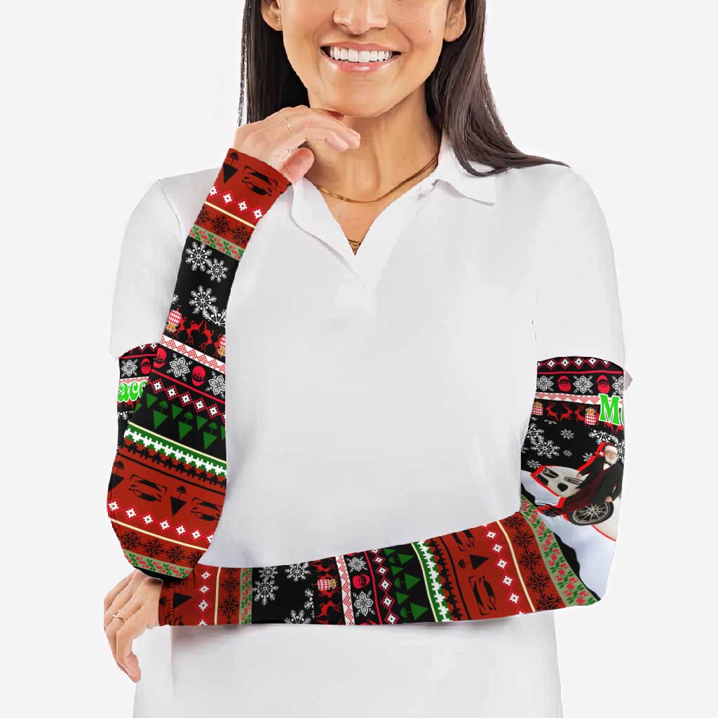 Monaco Christmas Arm Sleeves with Santa Claus Sports Car Snowflakes and Luxury Holiday - Wonder Print Shop