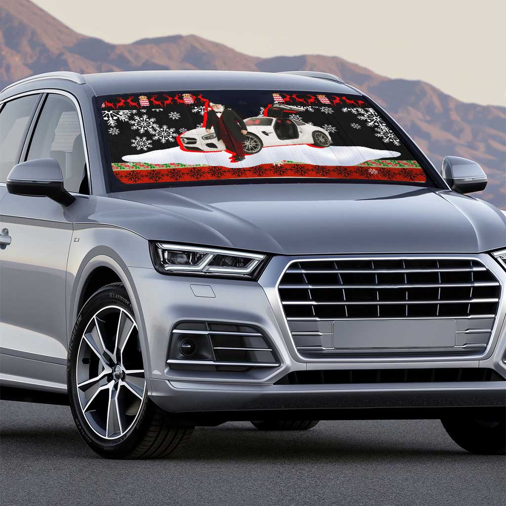 Monaco Christmas Auto Sun Shade with Santa Claus Sports Car Snowflakes and Luxury Holiday - Wonder Print Shop