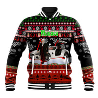Monaco Christmas Baseball Jacket with Santa Claus Sports Car Snowflakes and Luxury Holiday - Wonder Print Shop