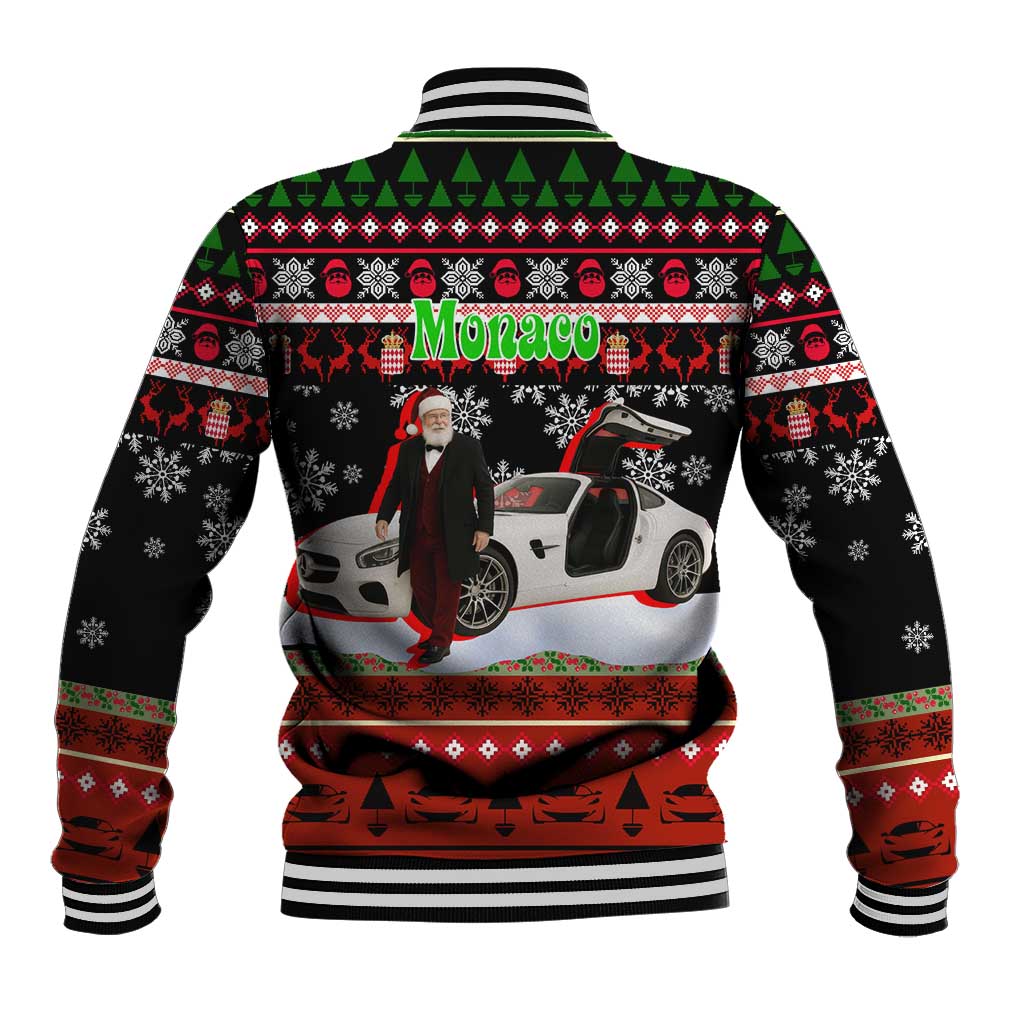 Monaco Christmas Baseball Jacket with Santa Claus Sports Car Snowflakes and Luxury Holiday - Wonder Print Shop