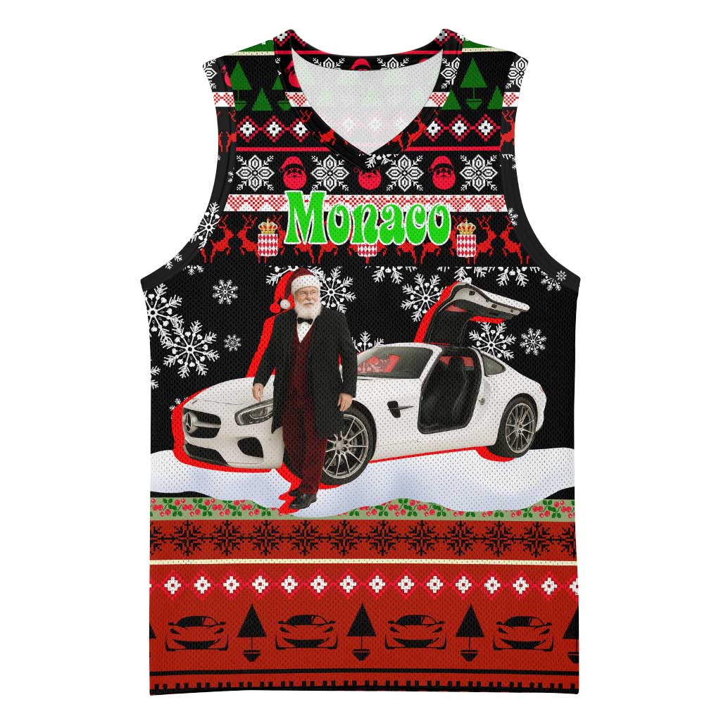 Monaco Christmas Basketball Jersey with Santa Claus Sports Car Snowflakes and Luxury Holiday - Wonder Print Shop