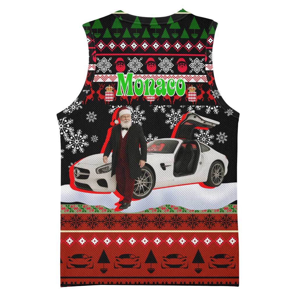 Monaco Christmas Basketball Jersey with Santa Claus Sports Car Snowflakes and Luxury Holiday - Wonder Print Shop