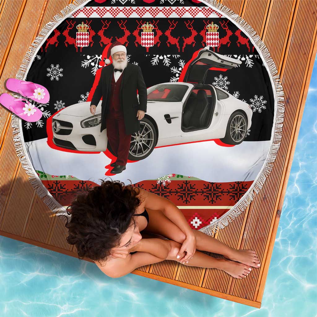 Monaco Christmas Beach Blanket with Santa Claus Sports Car Snowflakes and Luxury Holiday - Wonder Print Shop
