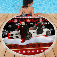 Monaco Christmas Beach Blanket with Santa Claus Sports Car Snowflakes and Luxury Holiday - Wonder Print Shop