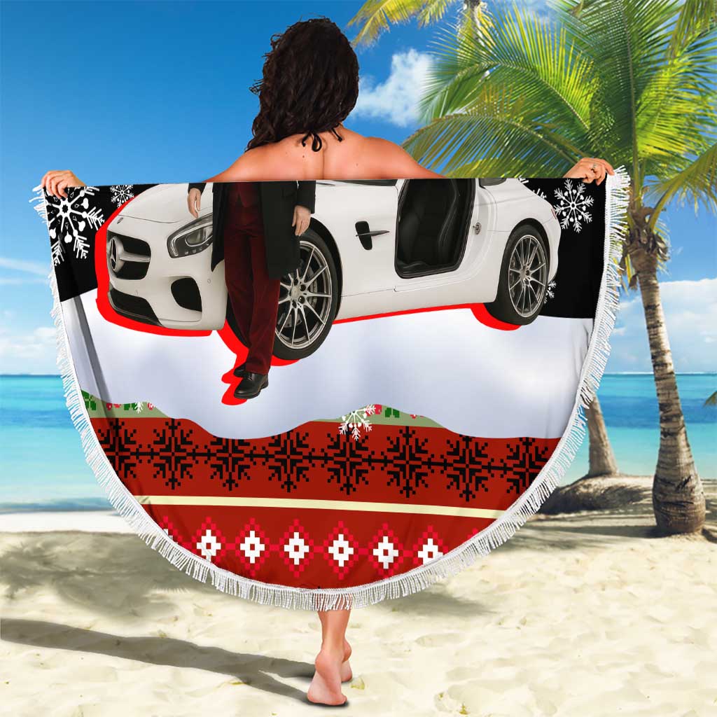 Monaco Christmas Beach Blanket with Santa Claus Sports Car Snowflakes and Luxury Holiday - Wonder Print Shop
