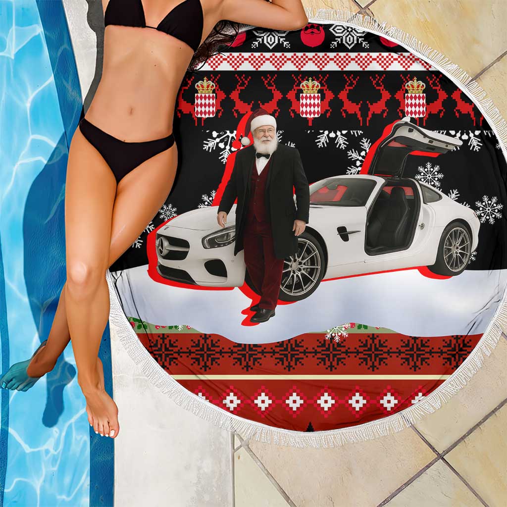 Monaco Christmas Beach Blanket with Santa Claus Sports Car Snowflakes and Luxury Holiday - Wonder Print Shop
