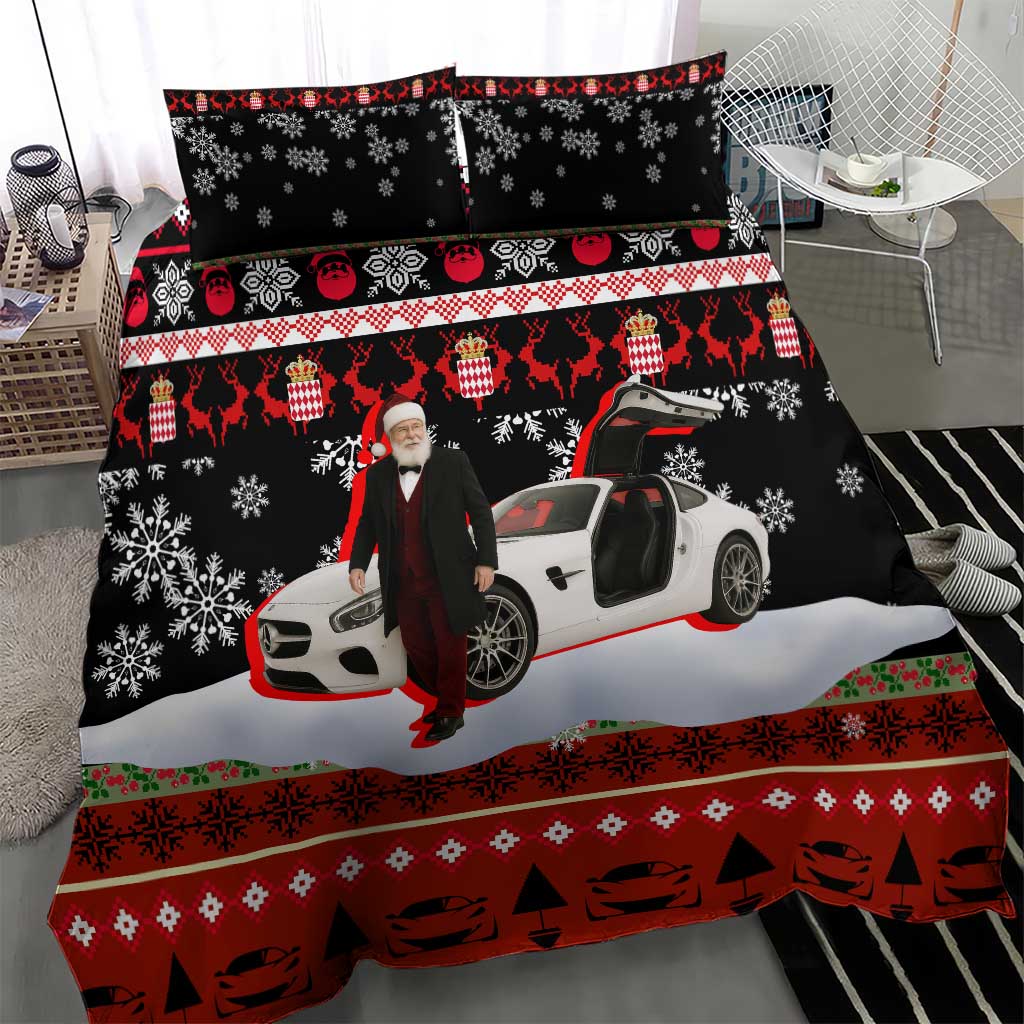 Monaco Christmas Bedding Set with Santa Claus Sports Car Snowflakes and Luxury Holiday - Wonder Print Shop