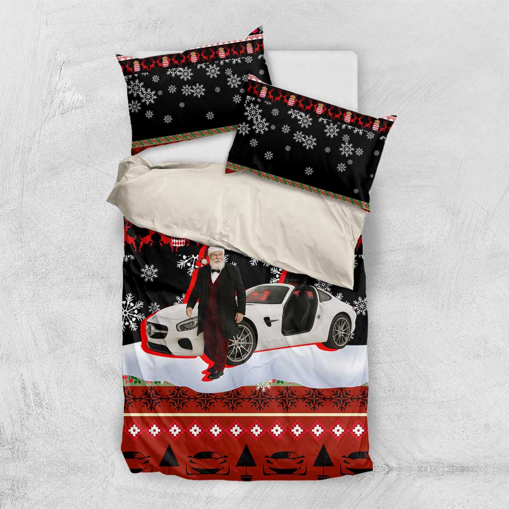 Monaco Christmas Bedding Set with Santa Claus Sports Car Snowflakes and Luxury Holiday - Wonder Print Shop