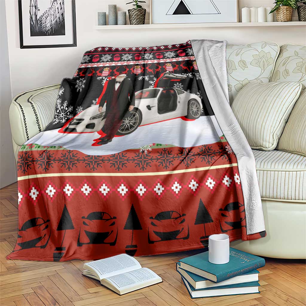 Monaco Christmas Blanket with Santa Claus Sports Car Snowflakes and Luxury Holiday - Wonder Print Shop