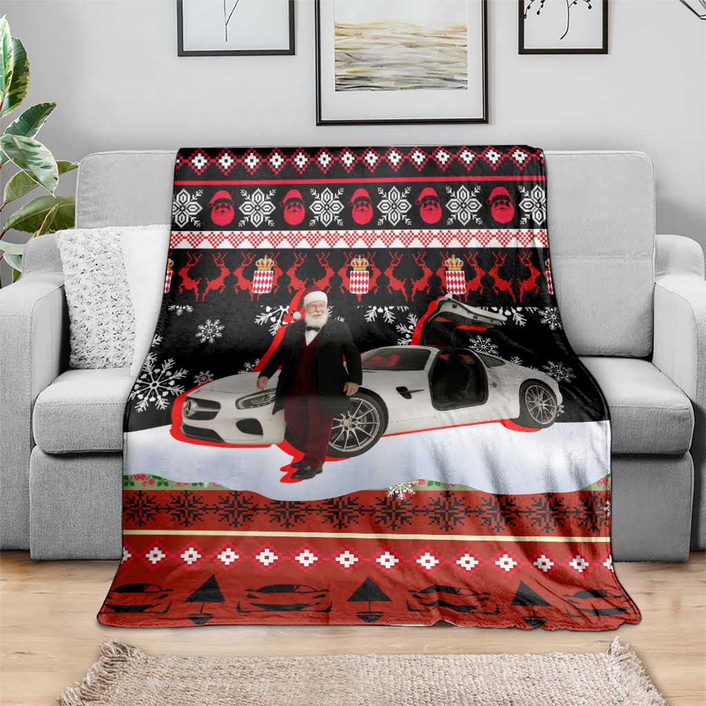 Monaco Christmas Blanket with Santa Claus Sports Car Snowflakes and Luxury Holiday - Wonder Print Shop