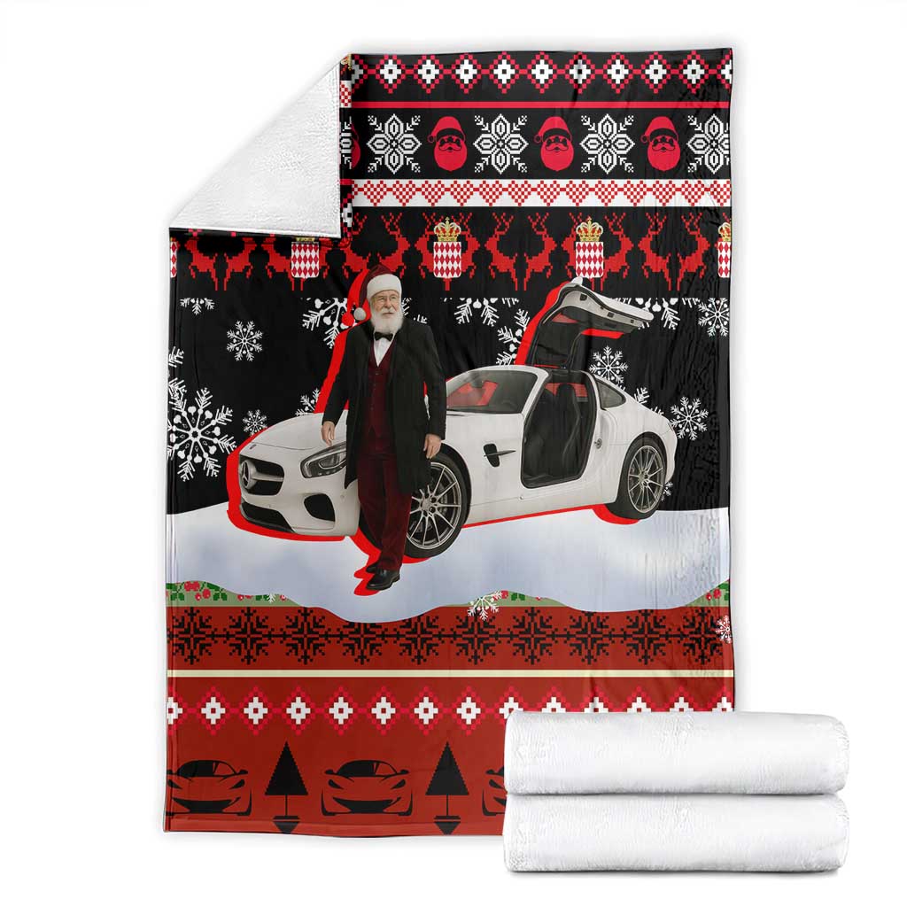 Monaco Christmas Blanket with Santa Claus Sports Car Snowflakes and Luxury Holiday - Wonder Print Shop