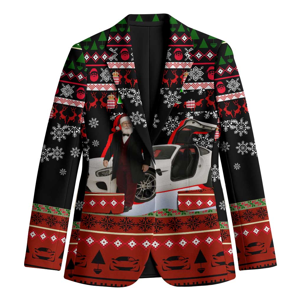 Monaco Christmas Blazer with Santa Claus Sports Car Snowflakes and Luxury Holiday - Wonder Print Shop
